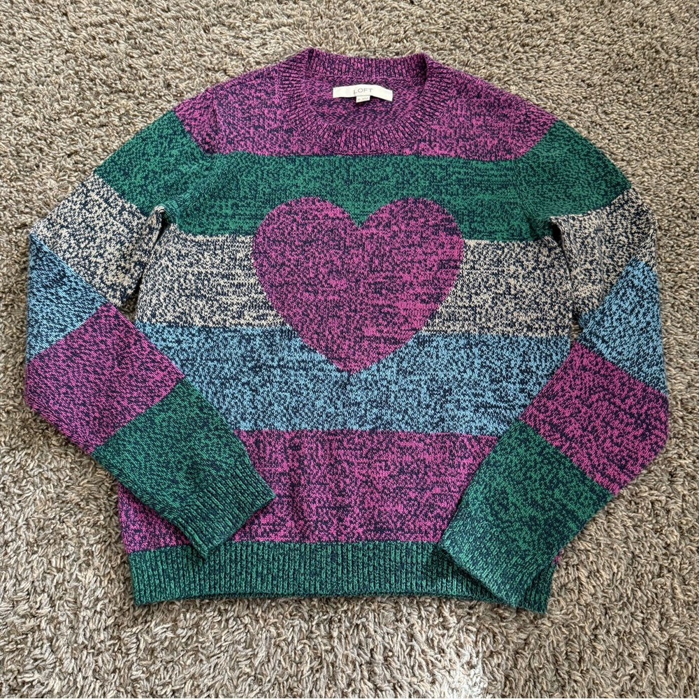 ‼️DONATING‼️ NWOT LOFT Pink Heart Striped Sweater